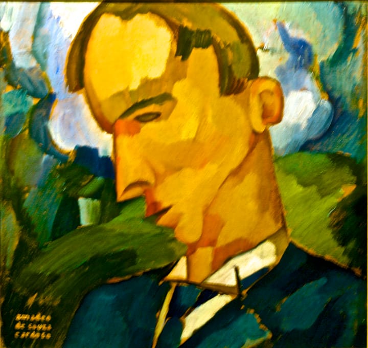 Portrait or photograph of Fernando Pessoa: Museu Nacional de Arte Contemporânea (MNAC), Lisbon, Portugal Material : Oil on canvas 37 × 38,5 cm assinado Inv. 156