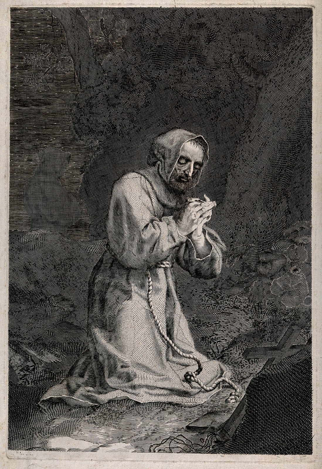 Portrait or photograph of Francis of Assisi: Saint Francis of Assisi. Line engraving. Iconographic Collections