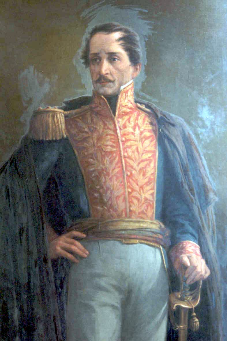 Portrait or photograph of Francisco de Paula Santander: Oil painting of Francisco de Paula Santander. Original is located at the House of Nariño, Bogotá , Colom