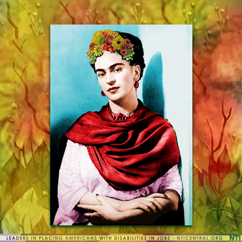 Portrait or photograph of Frida Kahlo: A colorization and artistic interpretation of a black and white photo taken of young Frida Kahlo.