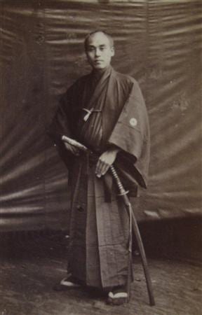 Portrait or photograph of Fukuzawa Yukichi: Fukuzawa Yukichi as an interpreter of the First Japanese Embassy to Europe (1862) in Utrecht , Netherlands .