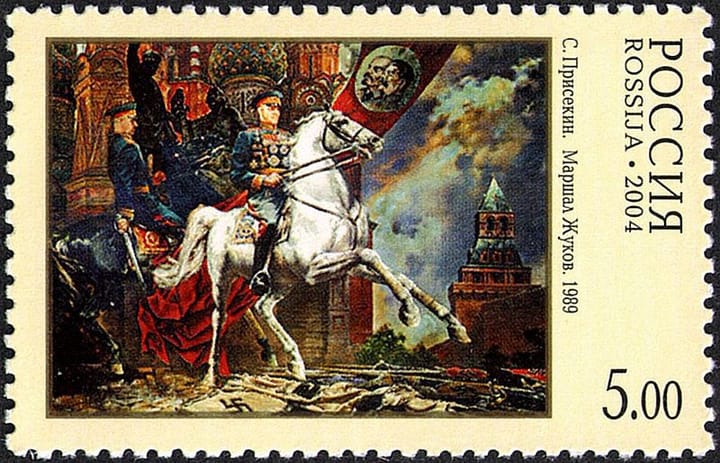 Portrait or photograph of Georgy Zhukov: Glory to the Fatherland! Patriotic theme in the contemporary painting. Marshals of the Soviet Union Georgy Zhukov and K