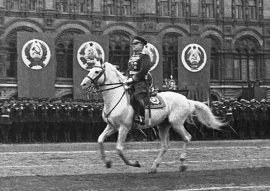 Portrait or photograph of Georgy Zhukov: Георгий Константинович Жуков (1896 — 1974). Парад Победы. 24 июня 1945 г