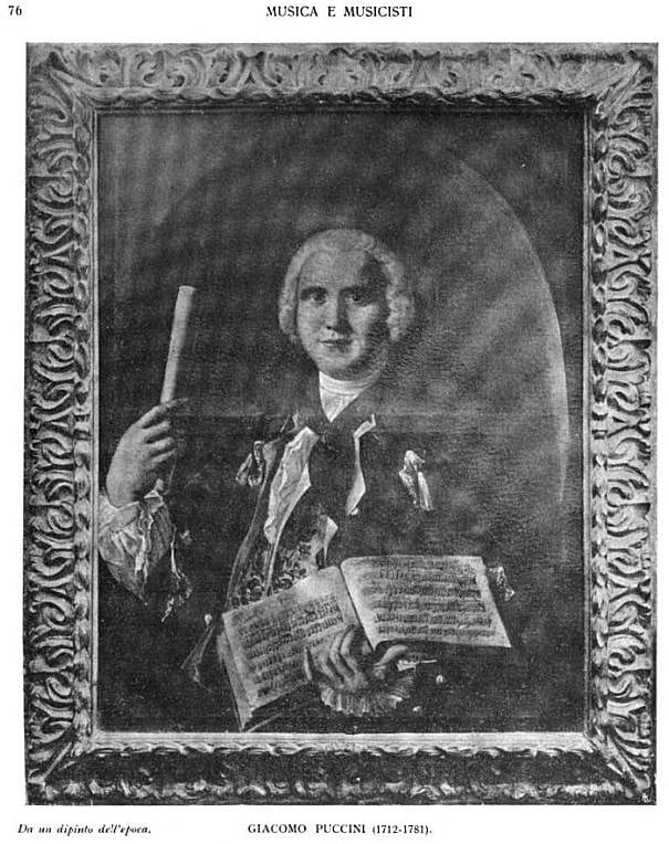 Portrait or photograph of Giacomo Puccini: Jacopo (Giacomo) Puccini (26 January 1712 – 16 May 1781) was an 18th-century Italian composer