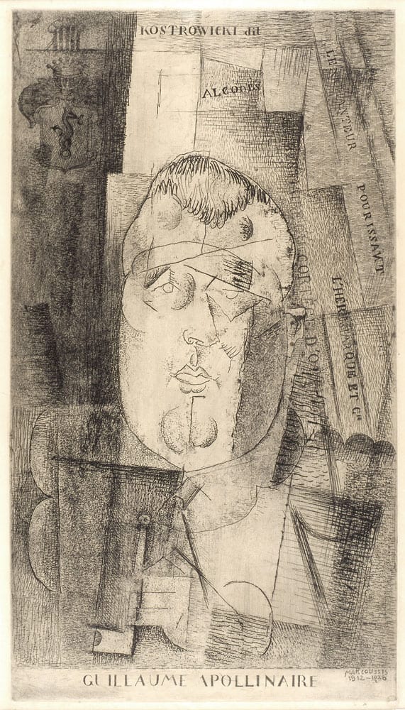 Image connected to Giorgio de Chirico: Portrait de Guillaume Apollinaire . (Milet 33). Etching, aquatint and drypoint, 1912-20, sixth (final) state, signed, num