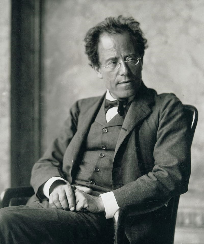 Portrait or photograph of Gustav Mahler: Photograph of Gustav Mahler in the foyer of Vienna's opera house. This work was published on plate 12 of Richard Specht