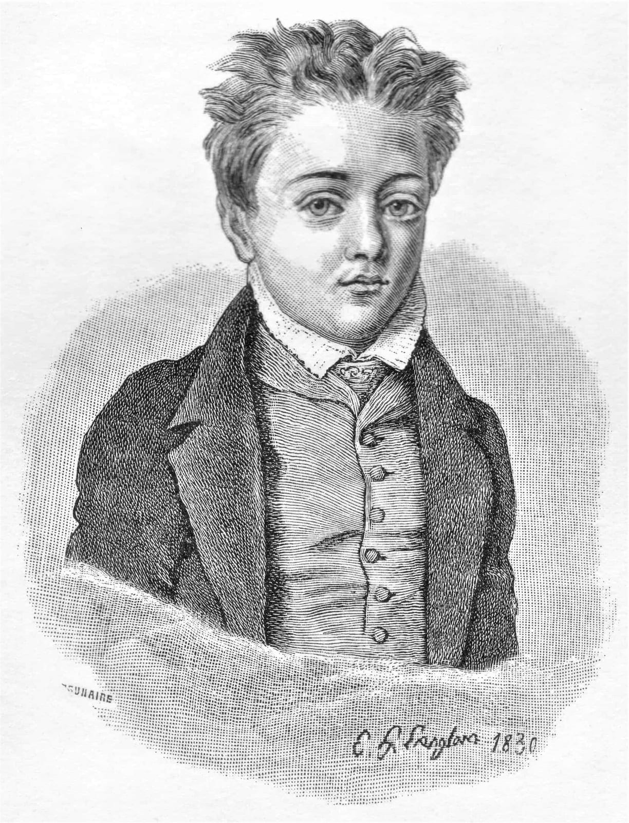 Portrait or photograph of Gustave Flaubert: Portrait de Gustave Flaubert à l’âge de neuf ans, d’après un dessin de Hyacinthe Langlois.