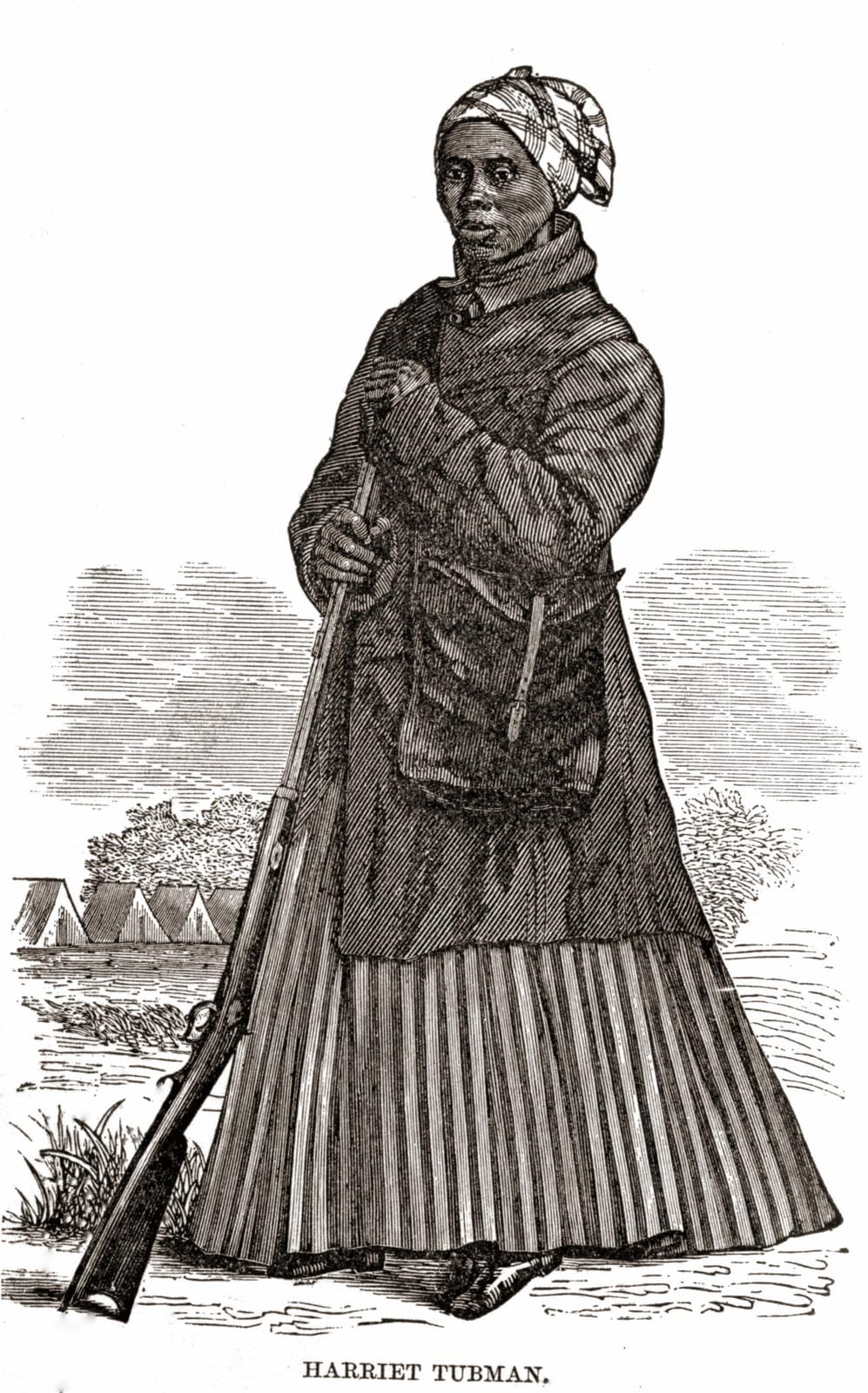 Portrait or photograph of Harriet Tubman: A woodcut image of Harriet Tubman