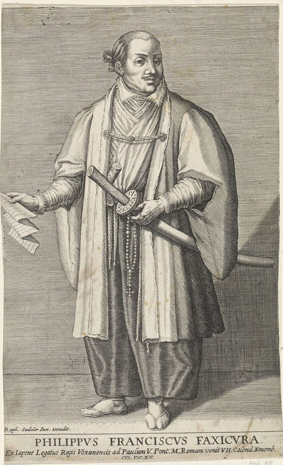 Portrait or photograph of Hasekura Tsunenaga: Portrait of Hasekura Tsunenaga in 1615.