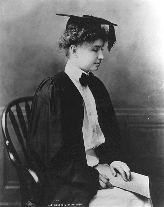 Portrait or photograph of Helen Keller: Helen Keller, graduation from Radcliffe College .