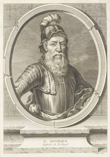 Portrait or photograph of Henry the Navigator: Imagined portrait engraving of Henry the Navigator, by C. Baquoy, in the frontispiece of Vida do Infante D. Henri
