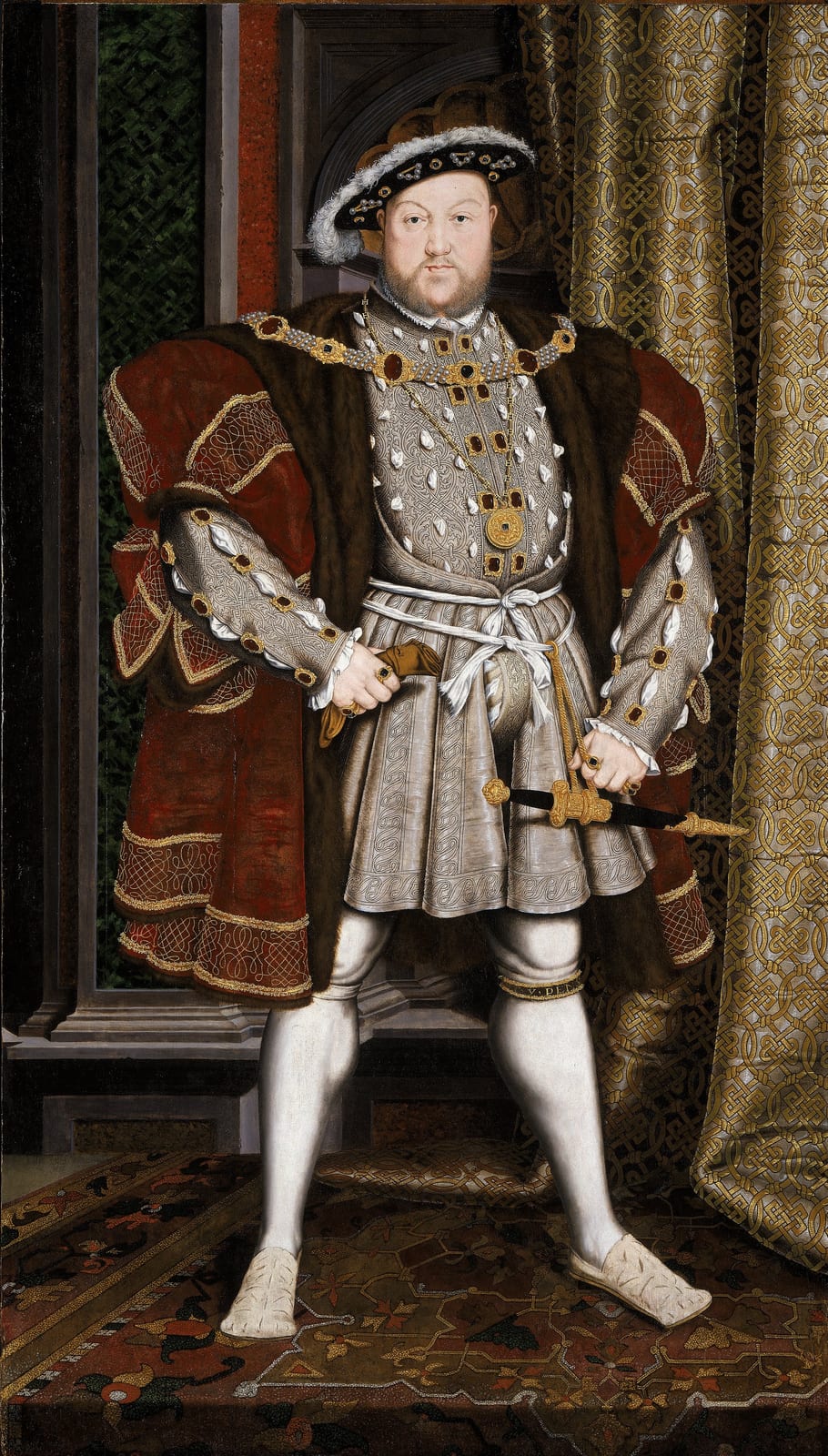 Portrait or photograph of Henry VIII: Cropped version of the full portrait, showing the "jags" (i.e., cuts) in the body and sleeves of the doublet, through whic