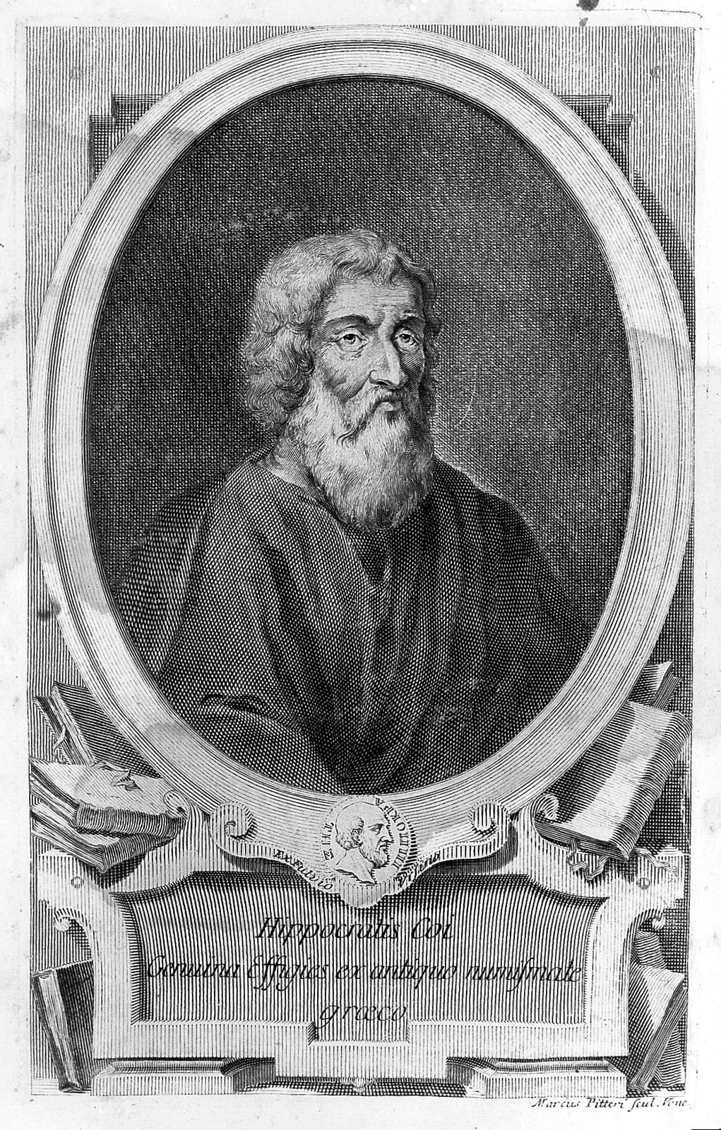Portrait or photograph of Hippocrates: Portrait of Hippocrates. Rare Books Keywords: Hippocrates