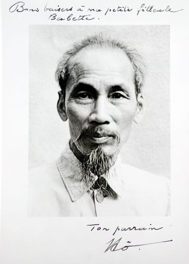 Portrait or photograph of Ho Chi Minh: Ho Chi Minh portrait in c. 1946. This is a gift from Ho Chi Minh to Raymond Aubrac , whose daughter is Ho Chi Minh's godd
