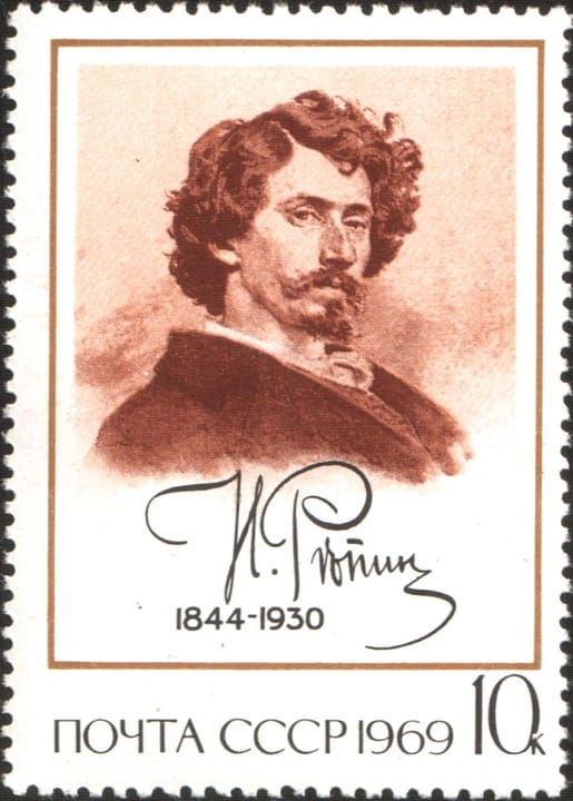 Portrait or photograph of Ilya Repin: USSR stampː Ilya Repin, Self-portrait. Seriesː 125th Birth Anniversary of Ilya Repin, Painter (1844-1930)