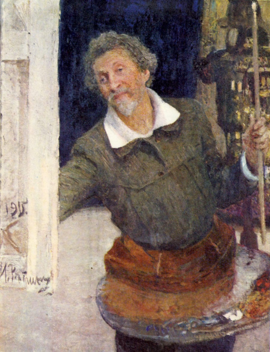 Work or historical image connected to Ilya Repin: Ilya Repin self-portrait at work