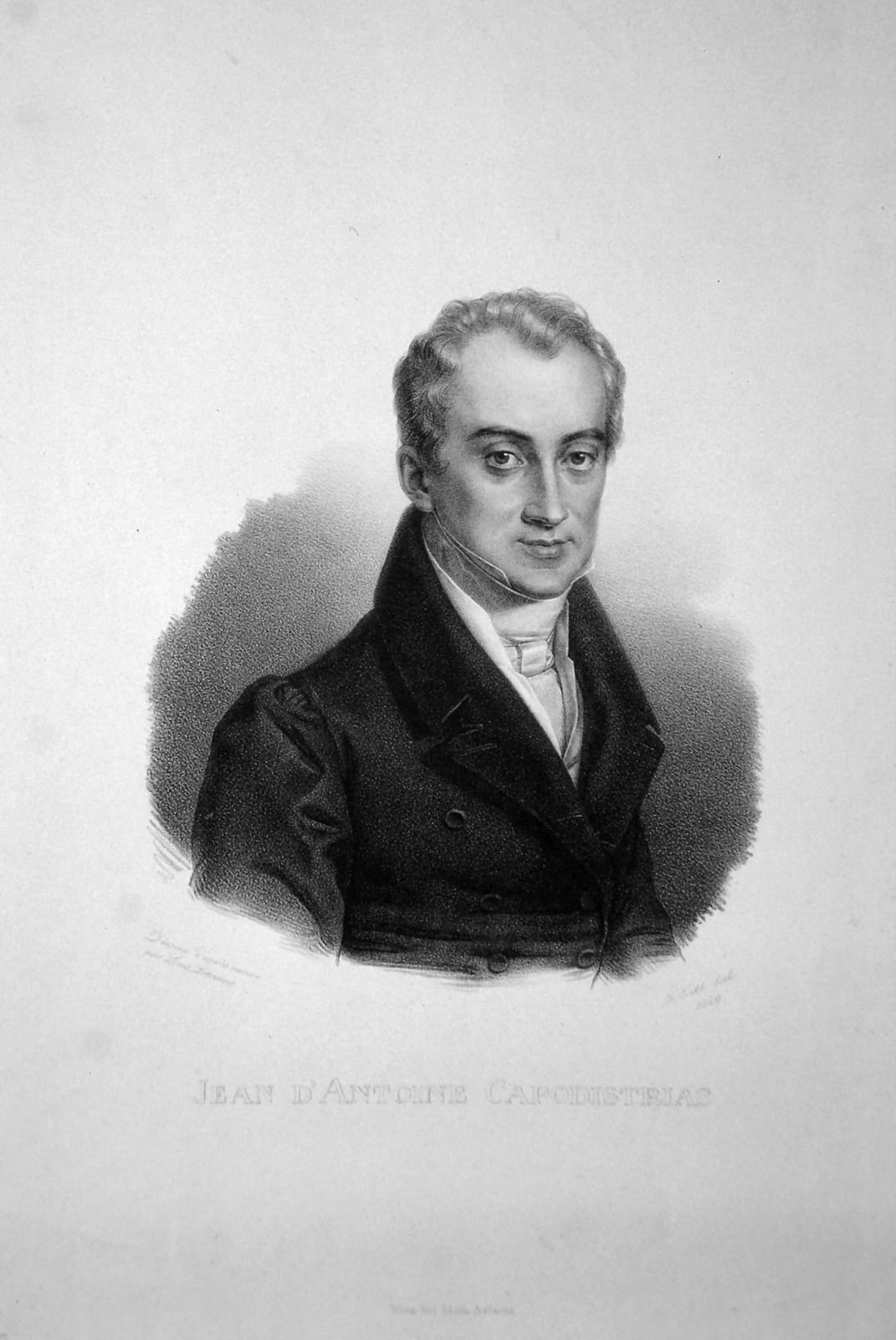 Portrait or photograph of Ioannis Kapodistrias: Ioannis Kapodistrias. (1776-1831), griechischer Staatsmann. Lithographie von Franz Eybl, 1829.