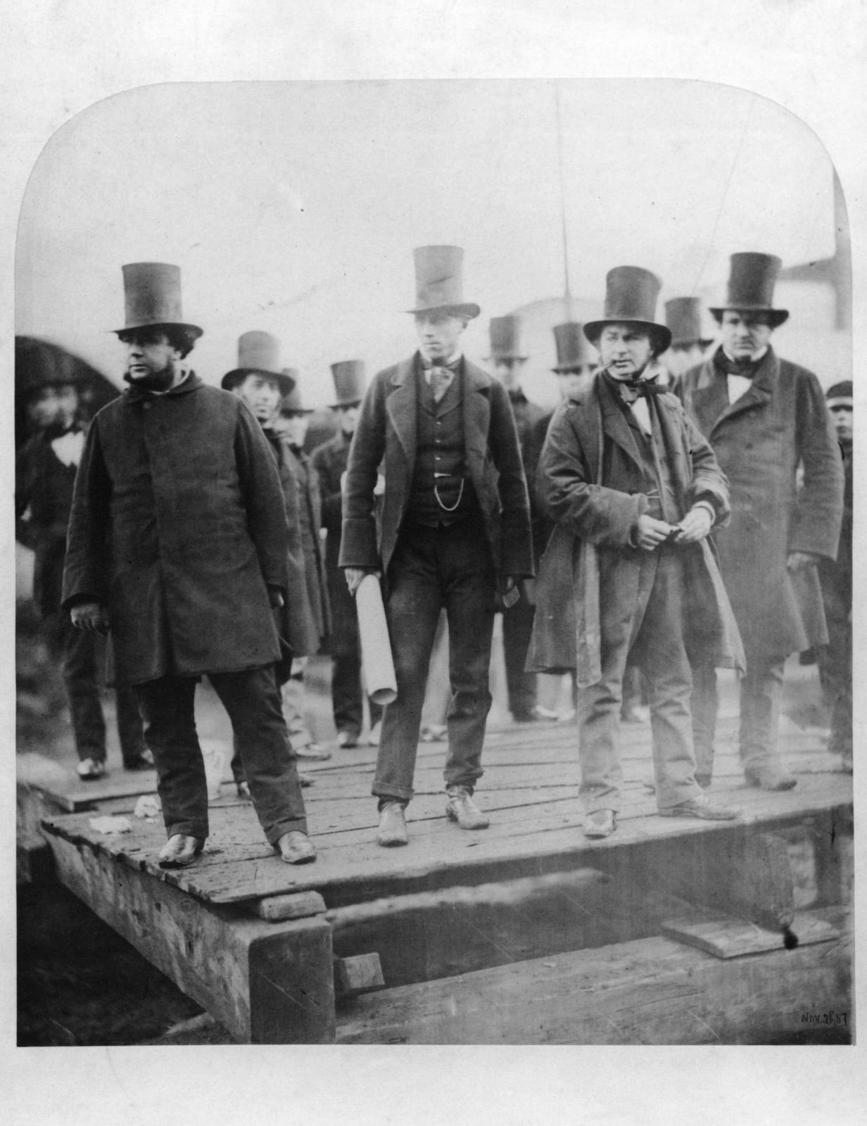 Portrait or photograph of Isambard Kingdom Brunel: Isambard Kingdom Brunel preparing the launch of 'The Great Eastern , by Robert Howlett (died 1858). See sourc