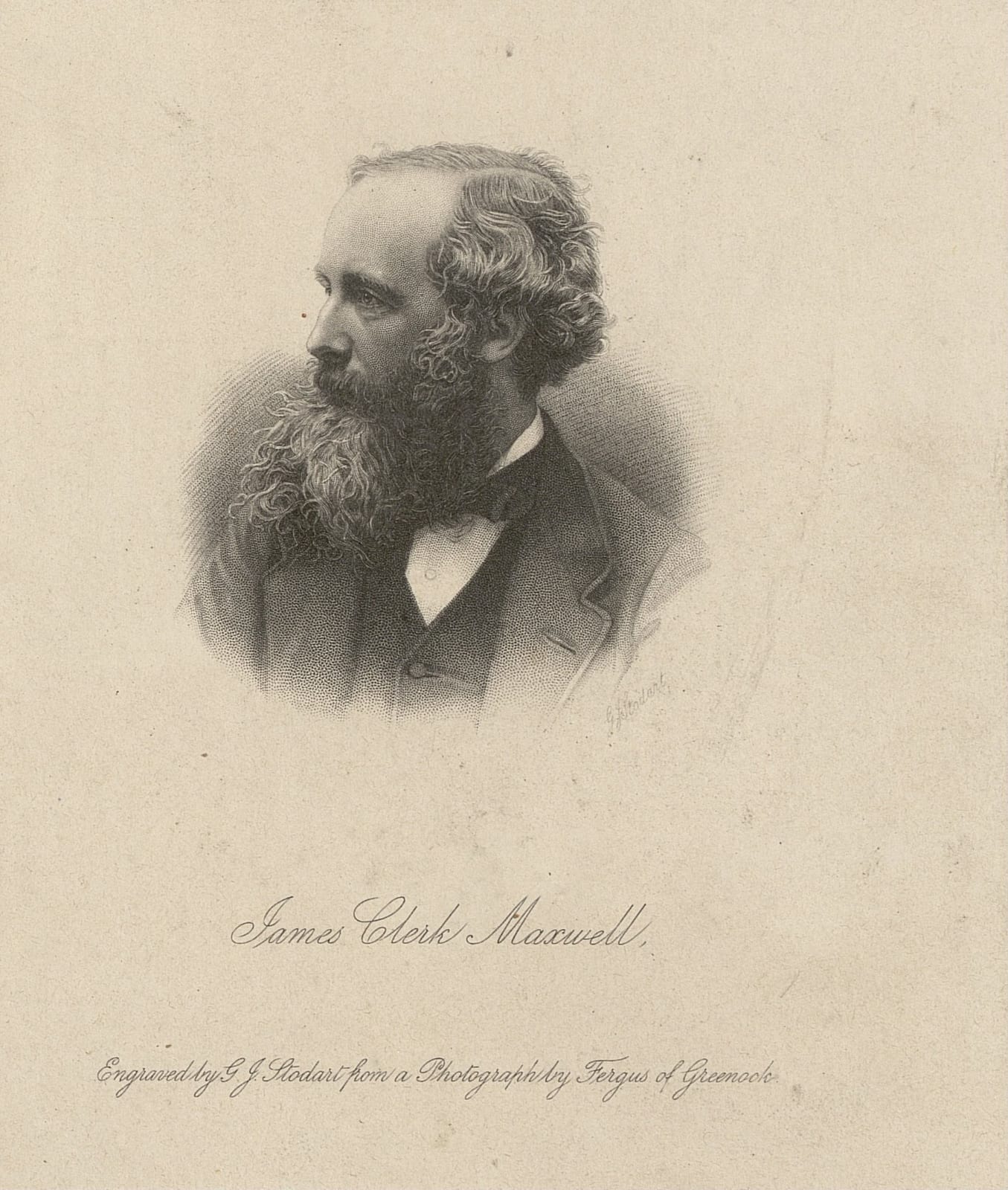 Portrait or photograph of James Clerk Maxwell: James Clerk Maxwell, portrait engraved by G.J. Stodart, 1890