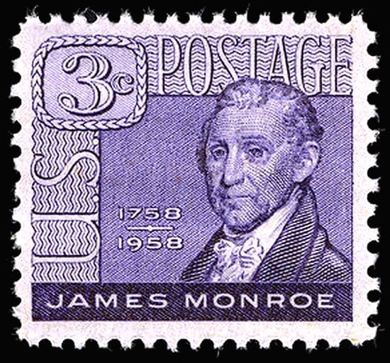 Portrait or photograph of James Monroe: US Postage stamp: James Monroe, Issue of 1958, 3c
