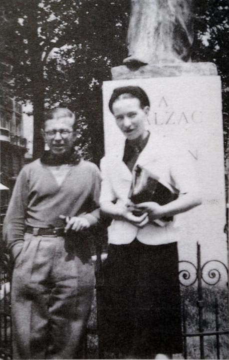 Portrait or photograph of Jean-Paul Sartre: Jean-Paul Sartre and Simone de Beauvoir at Balzac Memorial