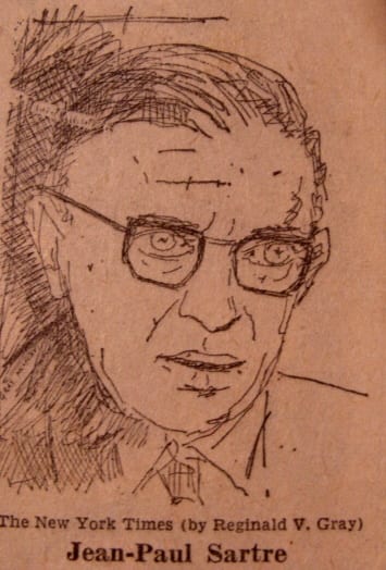 Portrait or photograph of Jean-Paul Sartre: drawing for The New York Times