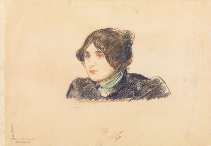 Portrait or photograph of Jebe: Verso of the print Sigbjørn Obstfelder II, inv.no. NG.K&H.A.19001