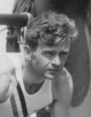 Portrait or photograph of Jesse Owens: Photo of US Olympic team sprinters (from left) Jesse Owens, Ralph Metcalfe and Frank Wykoff on the deck of the S.S. Manha