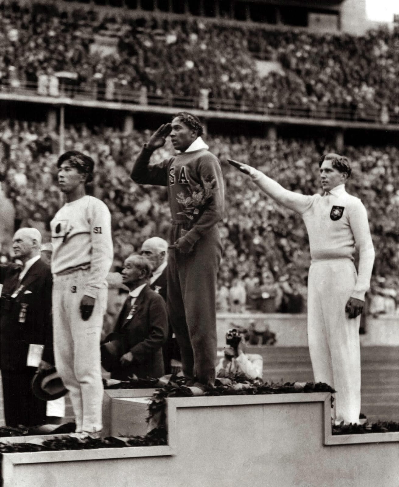 Portrait or photograph of Jesse Owens: “Proudest moments” were a three-time experience for Jesse Owens, dusky Ohio State flash, at the Olympic Games in Berlin,