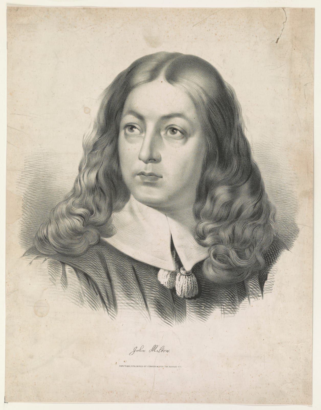 Portrait or photograph of John Milton: Title: John Milton Physical description: 1 print : lithograph.