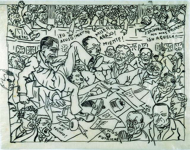 Portrait or photograph of Jorge Eliecer Gaitan: Caricature sur Jorge Eliécer Gaitán publiée dans "Fantoches, revista humorística" le 23 novembre 1929.
