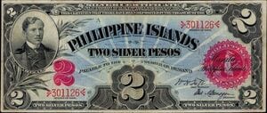 Portrait or photograph of José Rizal: Obverse of the 2 peso note, featuring a portrait of José Rizal.