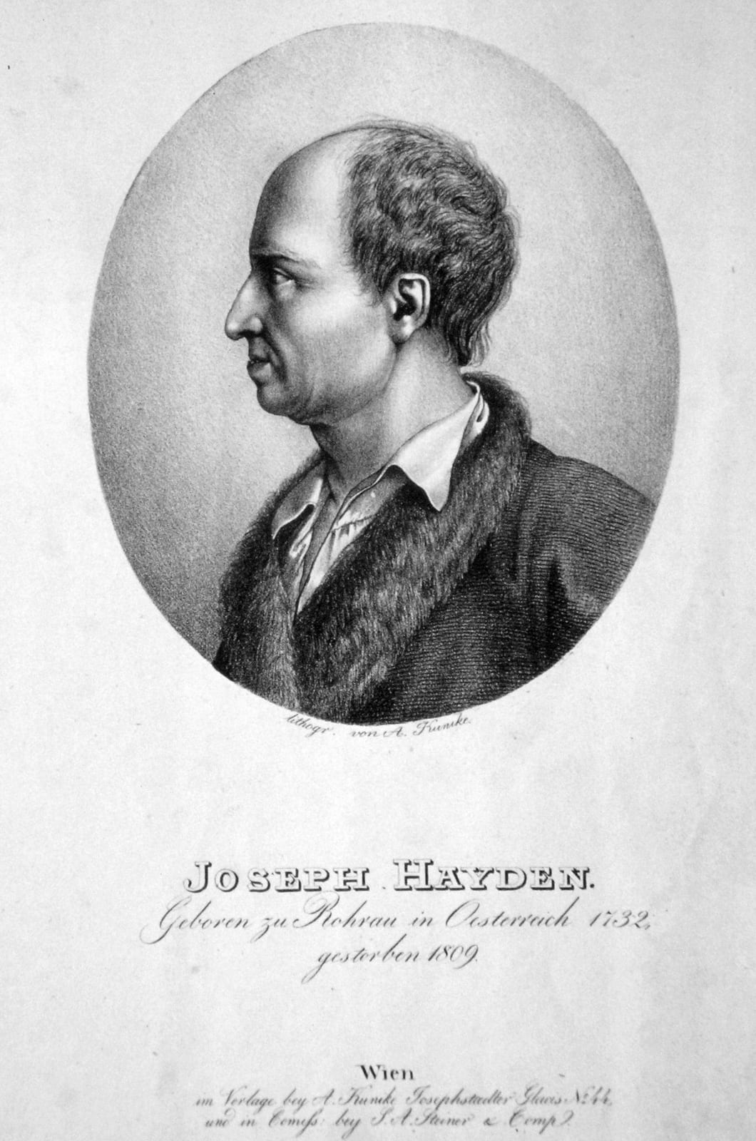 Portrait or photograph of Joseph Haydn: Josef Haydn (1732-1809), österreichischer Komponist. Lithographie von Adolph Friedrich Kunike, ca. 1830