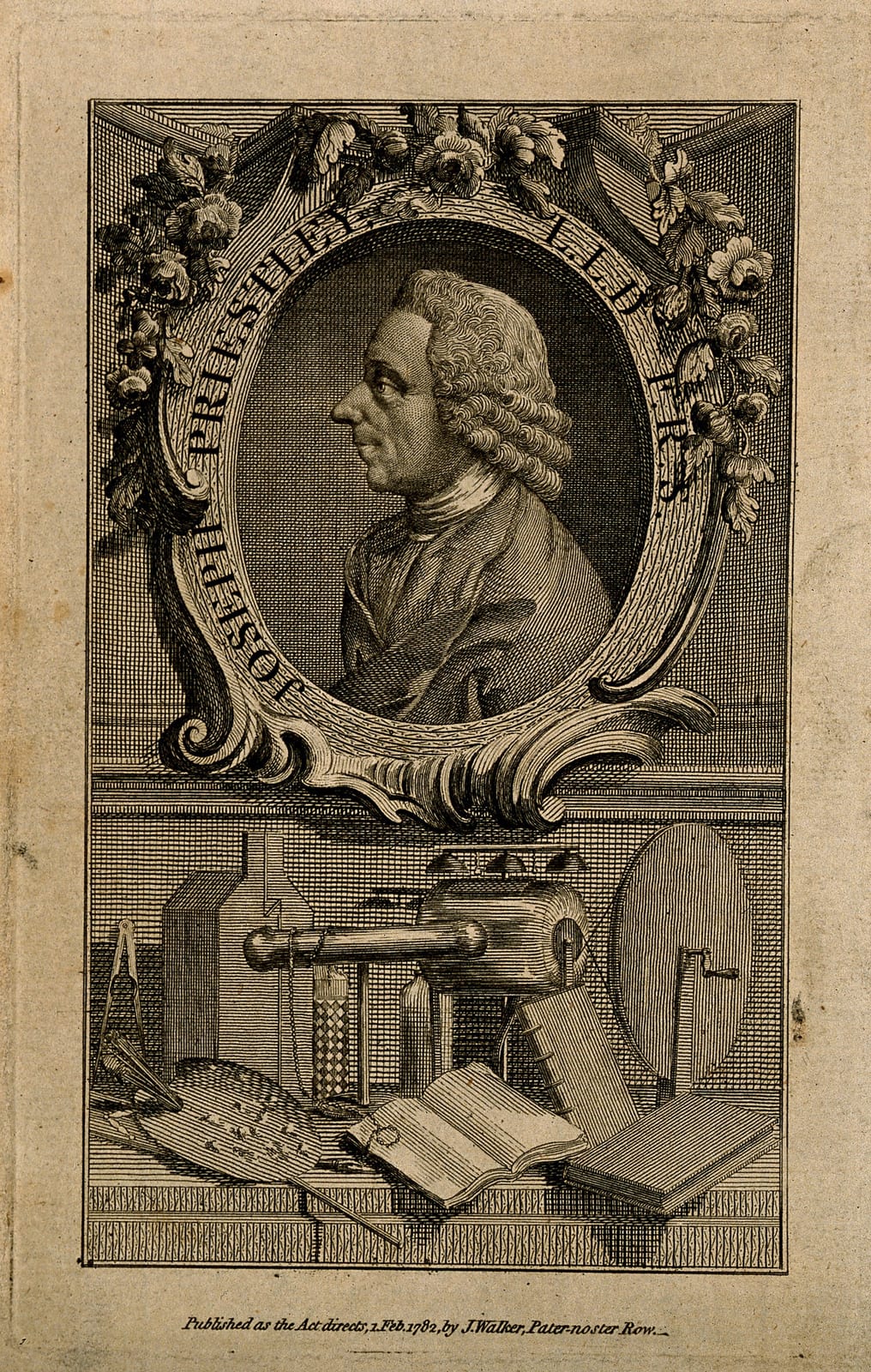 Portrait or photograph of Joseph Priestley: Joseph Priestley. Line engraving, 1782. Iconographic Collections Keywords: portrait prints; engravings; Joseph Pries