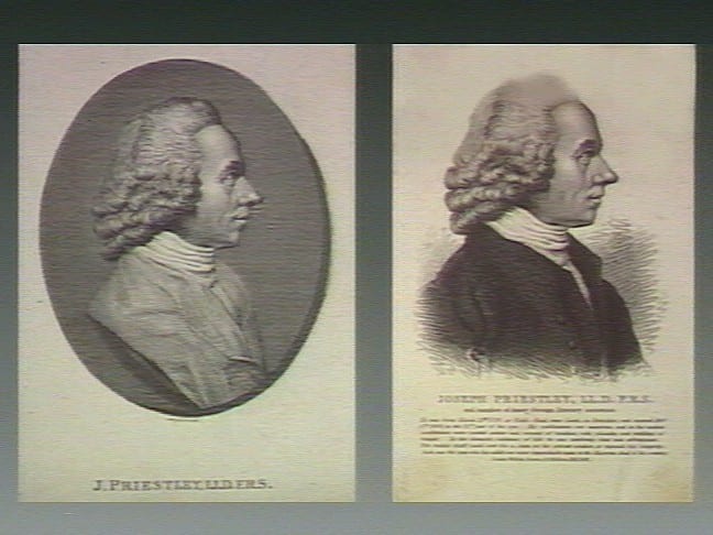 Portrait or photograph of Joseph Priestley: R. Burgess, Portraits of doctors & scientists in the Wellcome Institute, London Joseph Priestley. Stipple engrav