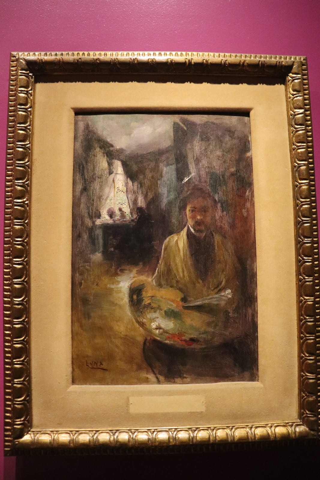 Portrait or photograph of Juan Luna: Self-portrait of Juan Luna, oil on panel (circa 1890) at the National Museum of Fine Arts