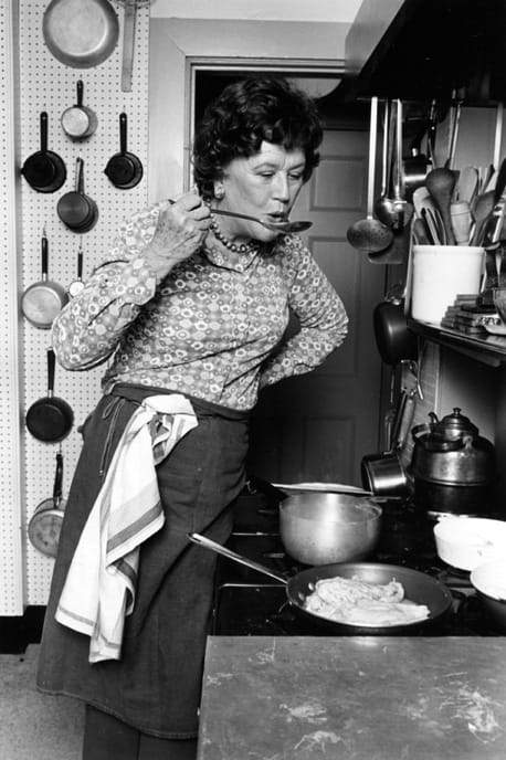 Portrait or photograph of Julia Child: Julia Child in her kitchen as photographed ©Lynn Gilbert, 1978, Cambridge, Massachusetts .