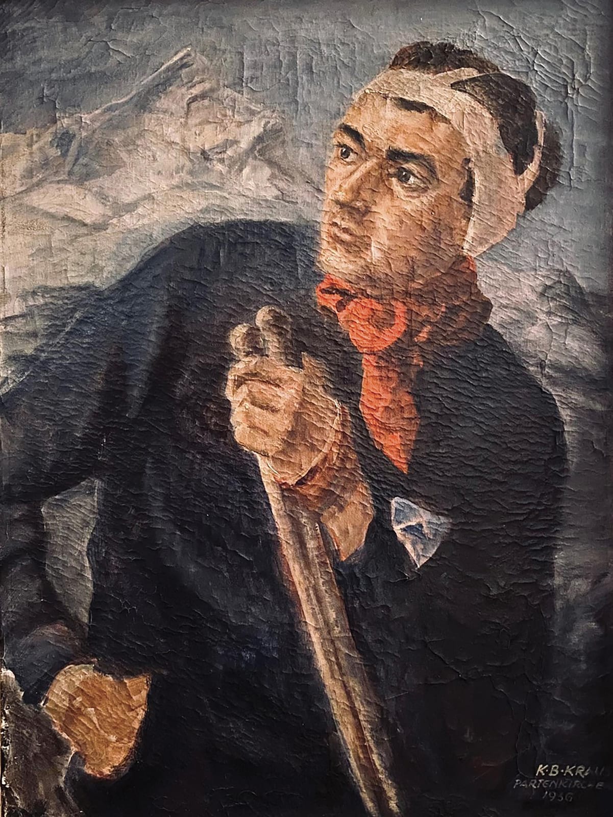 Work or historical image connected to Karl Kraus: K.B.KRAUS (1889-1952) PORTRAIT DU SKIEUR GUSTAV LANTSCHNER,1936 Huile sur toile, signée en bas à droite, datée