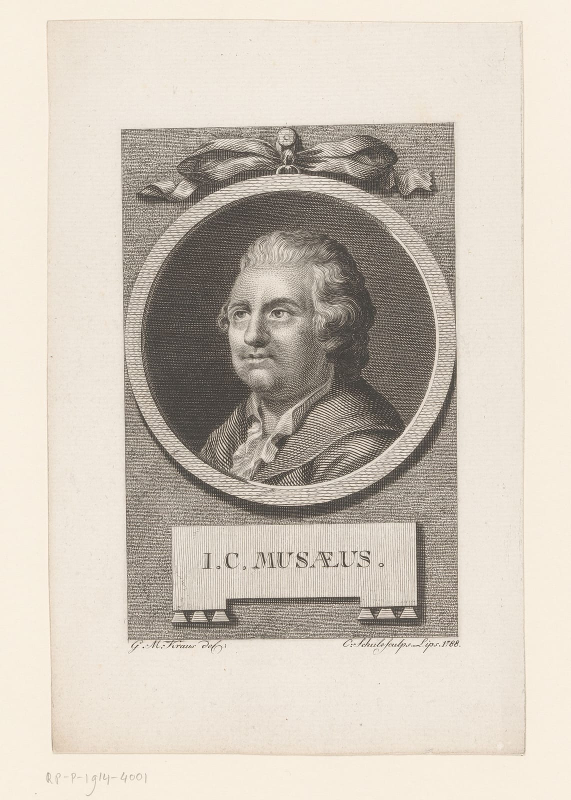 Image connected to Karl Kraus: Identificatie Titel(s): J.C. Musaeus Objecttype: prent Objectnummer: RP-P-1914-4001 Catalogusreferentie: HAB A 14713 Opschriften