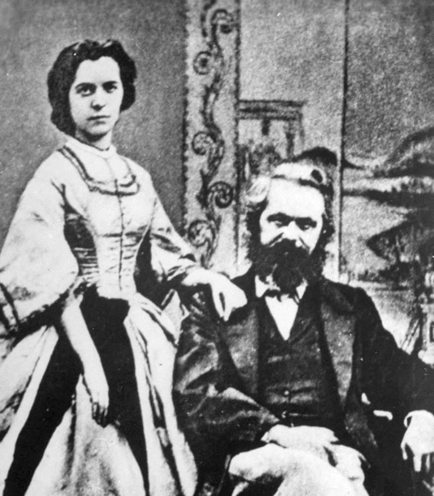 Portrait or photograph of Karl Marx: Jenny Caroline Marx (later known as Jenny Longuet, standing) and her father Karl Marx (seated), in Margate (England), late