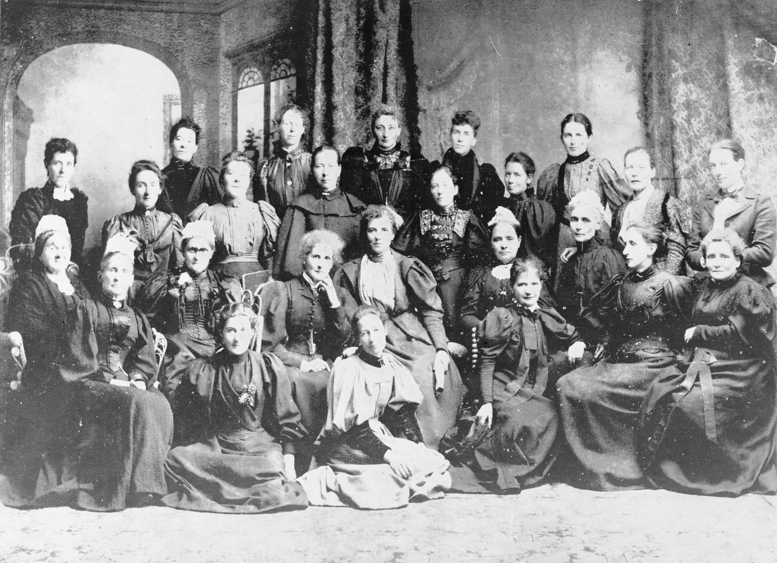 Portrait or photograph of Kate Sheppard: National Council of Women, Christchurch, 1896. From left, standing: Mrs A Ansell (Dunedin), Mrs Henry Smith (Christchur