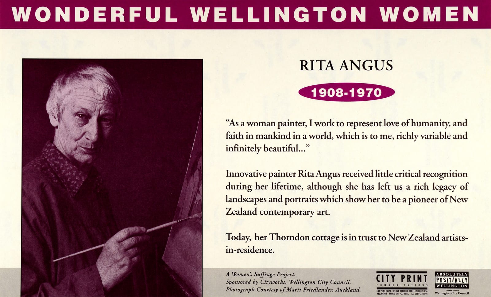 Portrait or photograph of Katherine Mansfield: Rita Angus, one of the leading figures in twentieth century New Zealand art, was born on March 12 1908. She worke