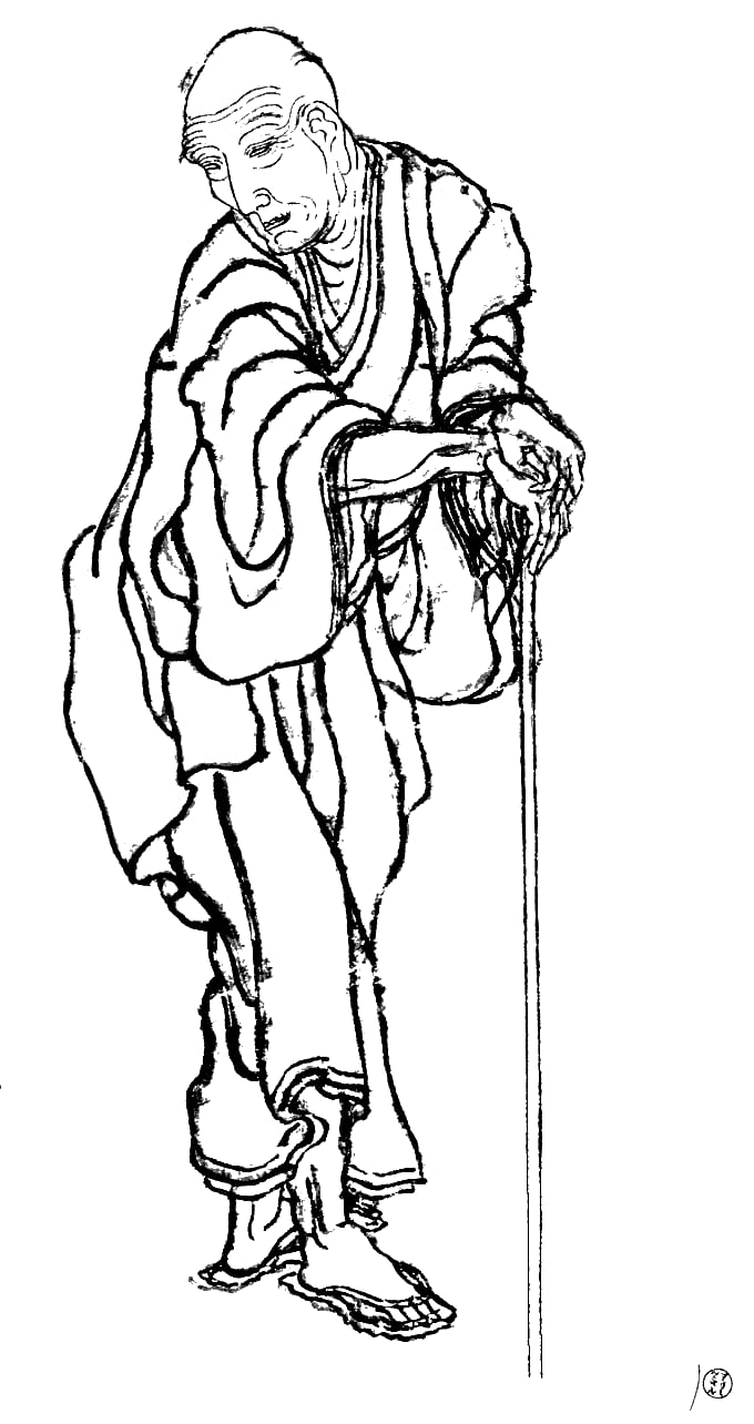 Portrait or photograph of Katsushika Hokusai: Self portrait as an old man. Original in Louvre.