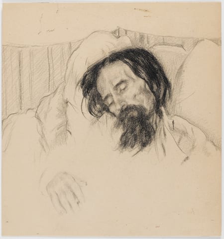 Portrait or photograph of Kazimir Malevich: Ivan Kliun, Kazimir Malevich a few days before his death, 1935 (drawing)