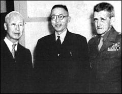 Portrait or photograph of Kim Gu: Syngman Rhee, Kim Gu, John Hadge