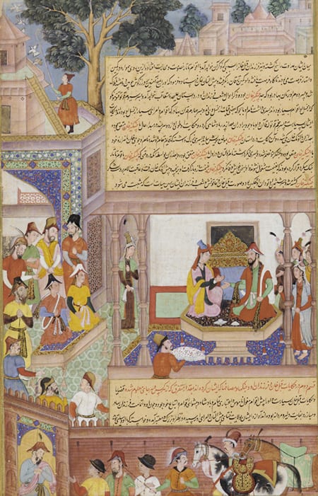Portrait or photograph of Kublai Khan: Kublai Khan and His Empress Enthroned, from a Jami al-Twarikh (or Chingiznama) 1596 Jami (d. 11492), Kesu Kalan Mughal dy