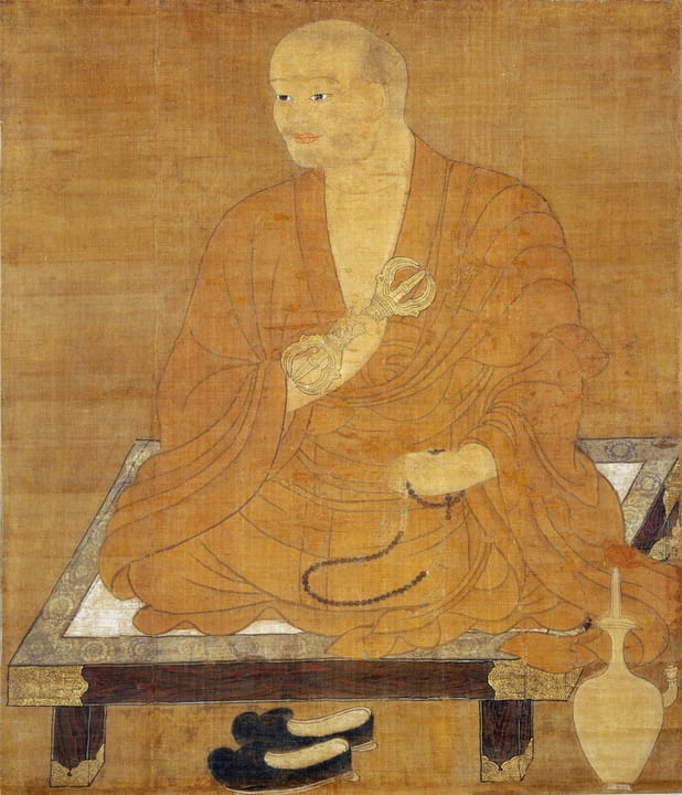 Portrait or photograph of Kukai: Painting of Kūkai, from a series of artworks entitled Shingon Hassozō ( The Eight Patriarchs of Shingon ). Japan, Kamakura Peri