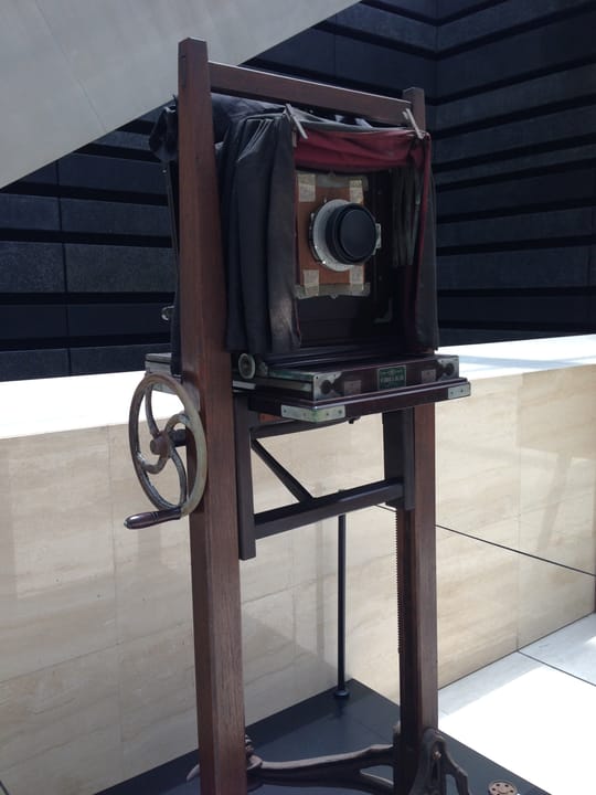 Portrait or photograph of Lee Kuan Yew: A Y. Ebata & Co. camera manufactured in Osaka, Japan, on display at the National Museum of Singapore . The camera wa