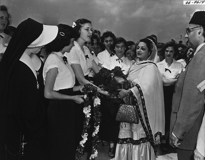Portrait or photograph of Liaquat Ali Khan: Liaquat Ali Khan (at right) of Pakistan visits New Orleans, 1950. Prime Minister Ali Khan and his wife are welcomed