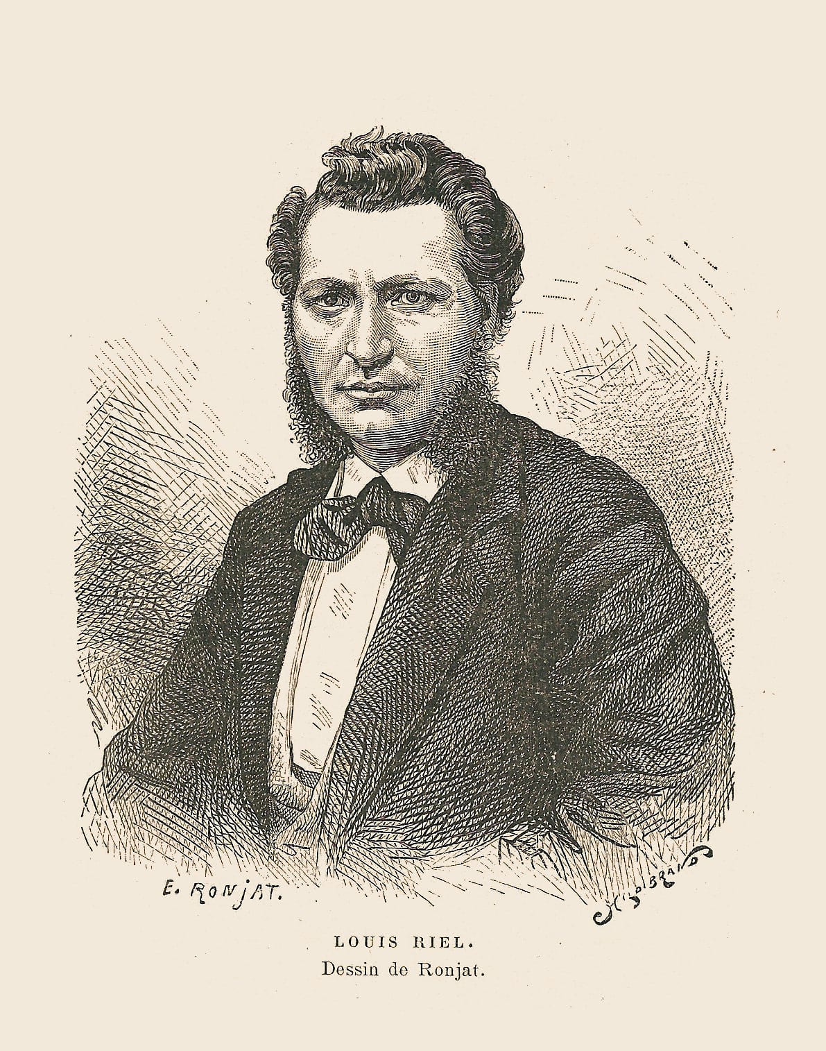 Portrait or photograph of Louis Riel: Illustration tirée de l'Histoire de la Nouvelle France d'Eugène Guénin : Portrait de Louis Riel